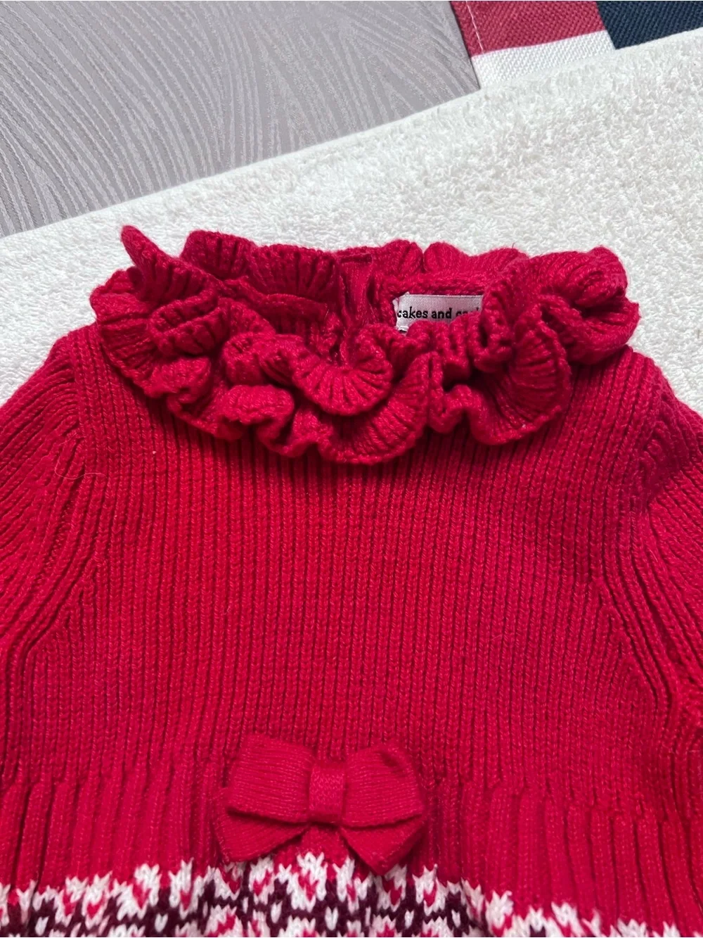 Cupcakes & Cashmere Baby 3-6M Red Fair Isle Sweater Romper Snowflake